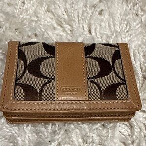 Coach Signature Tan and Brown Card Holder